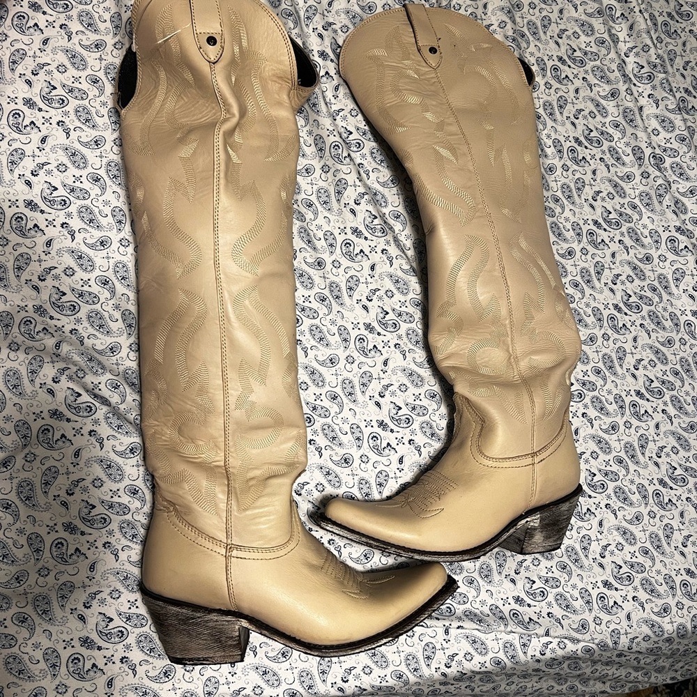 LIBERTY Black Cream Over the Knee Boots